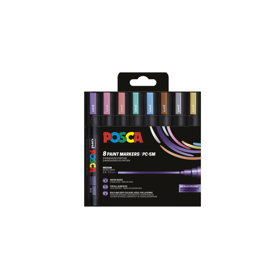 Marcatore a tempera POSCA Uni-Ball punta tonda 1,8-2,5 mm - colori metal assortiti - conf. 8 pz - M PC5MM 8PF