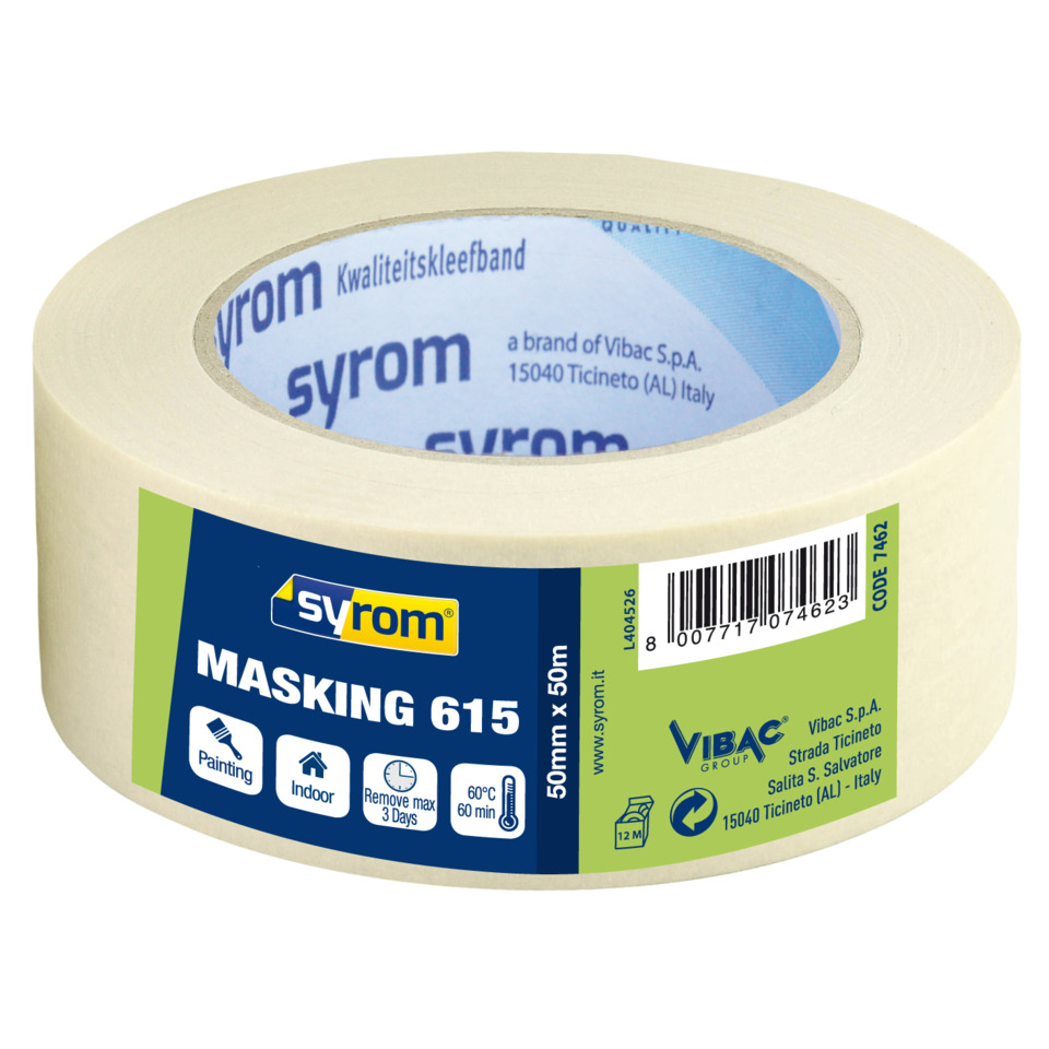 Nastro adesivo in carta Masking 615 SYROM avorio formato 50 mm x 50 m 7462